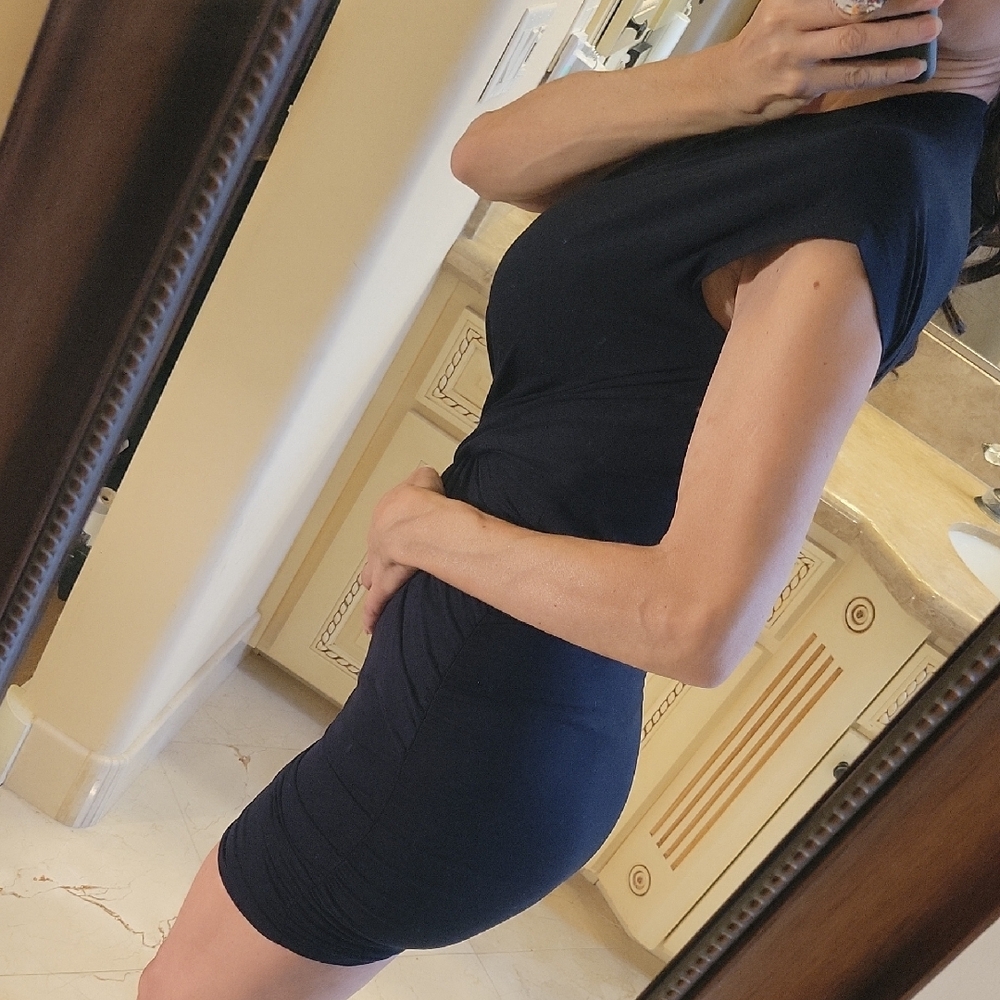 FRAME Elegant Navy Blue Criss-cross Bodycon Dress, XXS - Picture 6 of 15